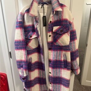 Blank NYC Women's Plaid Teddy Jacket - Pink and Blue